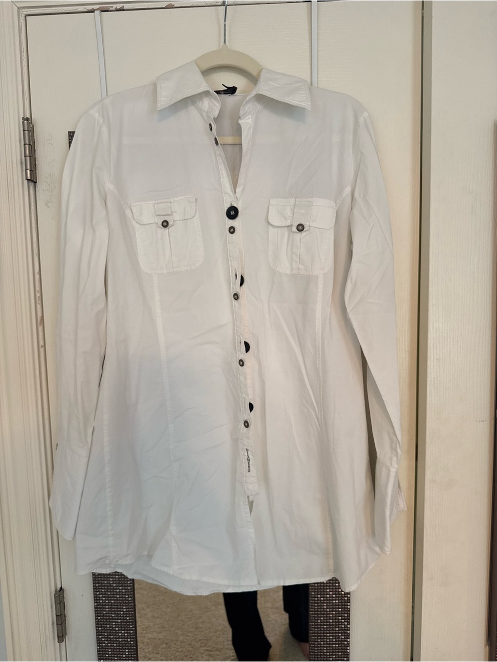 Women's White Button-Down Shirt with Chest Pockets